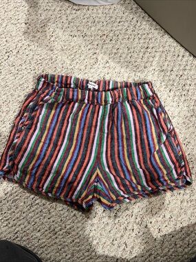 Madewell Multicolor Striped Cotton linen short Shorts 3” inseam